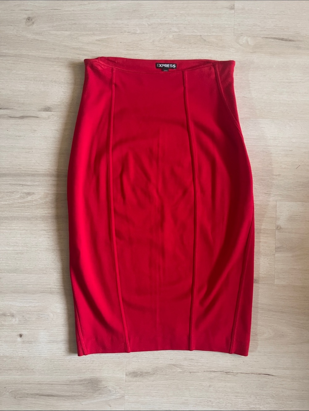 Express Red High-Waist Pencil Skirt